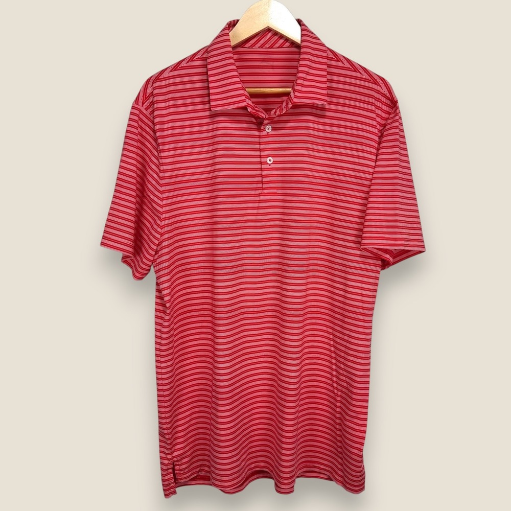 Southern Tide Performance Polo Shirt Men Large Pink White Striped Stretch Golf
